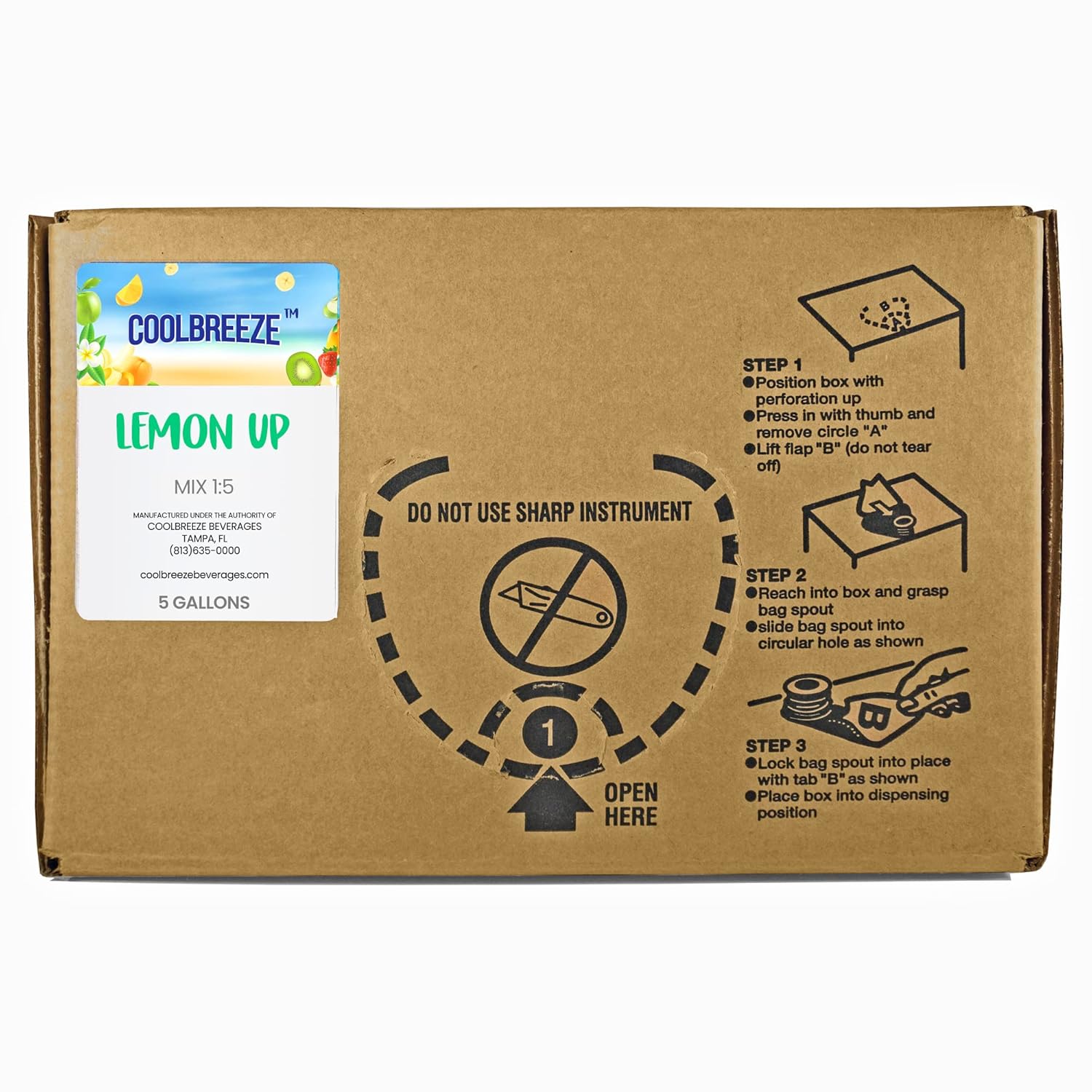 Coolbreeze Beverages Soda Cola Fountain Machine Flavor Syrup, 5 Gallon BIB Bag-In-Box Concentrate - Lemon Up