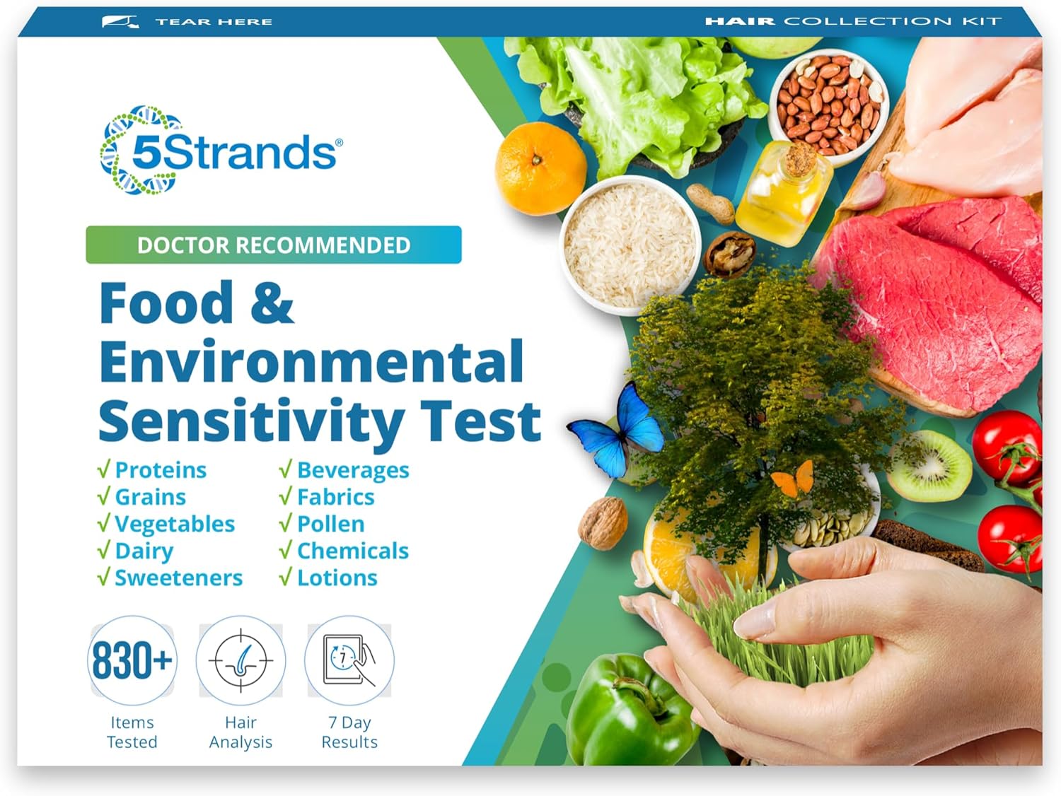 5Strands Food & Environmental Sensitivity Test for Adults & Children, 855 Items Tested, Kids Intolerance Testing Kit, at-Home Hair Analysis, Results in 5 Days
