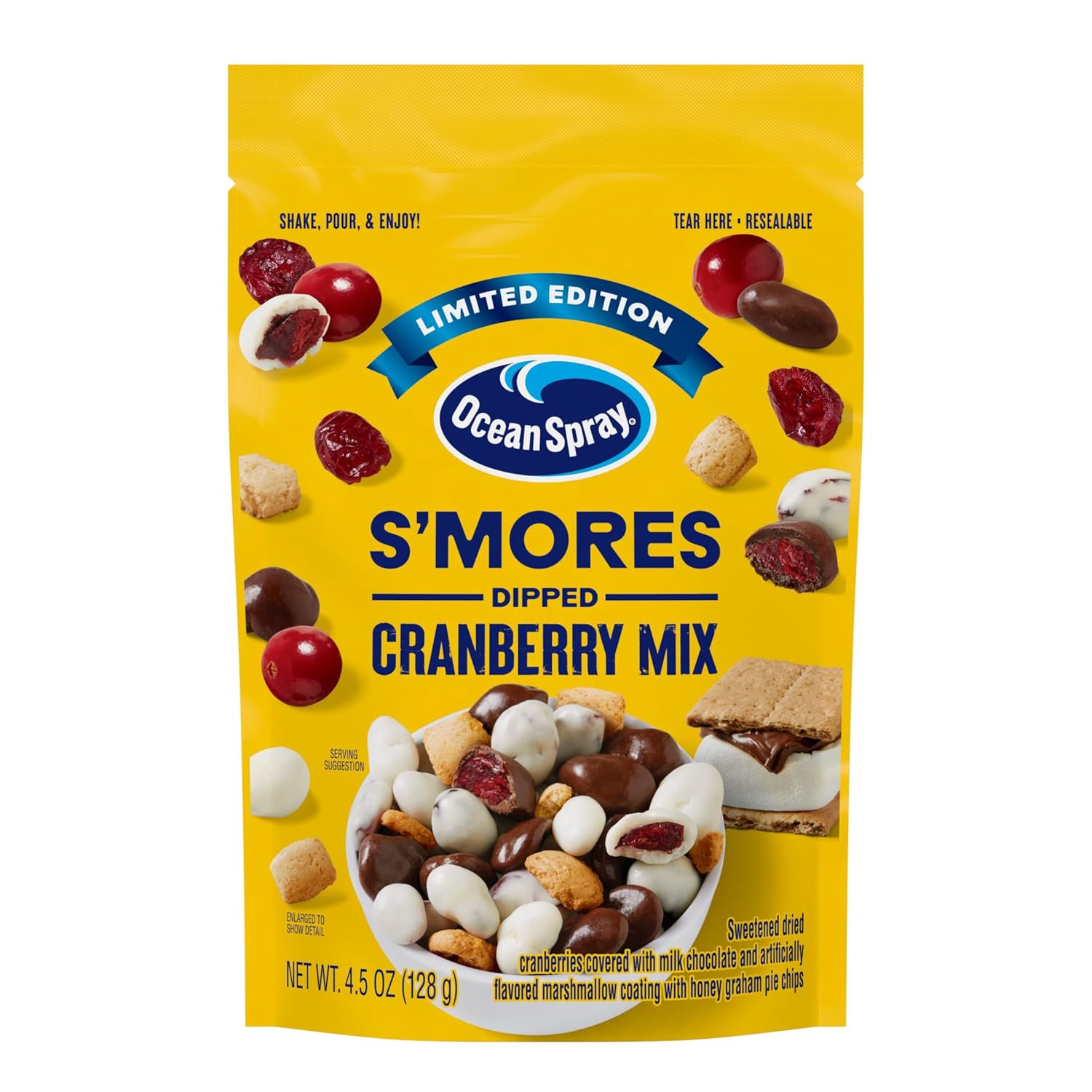 Ocean Spray S'mores Dipped Cranberry Mix, Milk Chocolate and Marshmallow Coated Dried Cranberries, 4.5 Oz Pouch (Pack of 1)