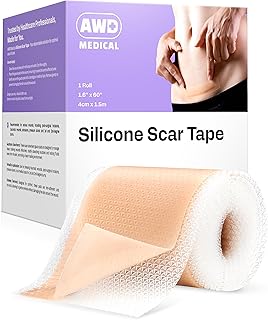 AWD Silicone Scar Sheets for Surgical Scars - Medical Grade Silicone Scar Tape for C Section, Tummy Tuck Tape, Keloid Treatment - Silicone Skin Patches After Surgery Must Haves (1.6" x 60" Roll)