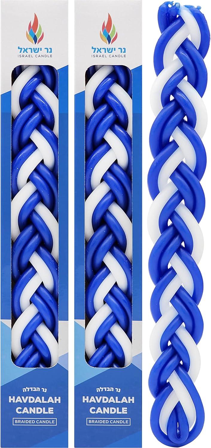 The Dreidel Company Havdalah Candle Handcrafted Blue & White Paraffin Wax, Shabbat Candle, Shabbat Judaica Gift (2-Pack)