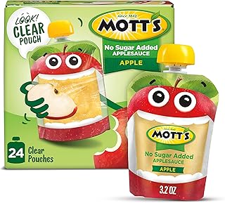 Mott's No Sugar Added Applesauce, 3.2 Oz Clear Pouches, 24 Count (6 Packs Of 4), Good Source Of Vitamin C, No Artificial Flavors