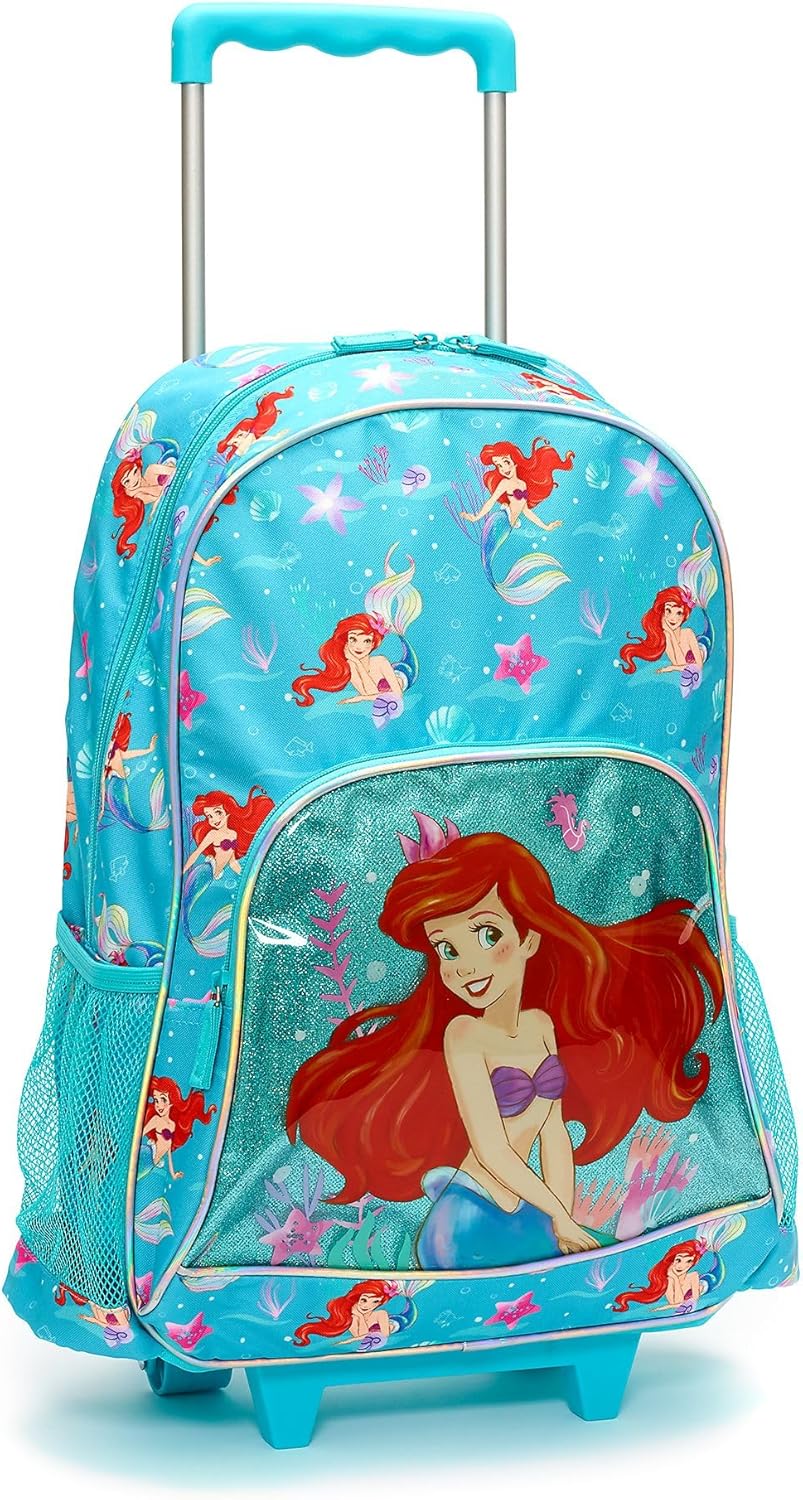 Disney Store Official Ariel Personalised Rolling Backpack for Kids, The Little Mermaid, 56cm/22”, Rucksack with Retractable Handle and Adjustable Straps