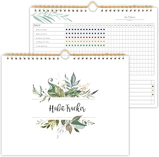 Habit Tracker Calendar- 12 Months Undated Daily Weekly & Monthly Period Habit Tracker Journal, Greenery Floral, Spiral Binding with Writable Goals Habits Track and Self Care Office Supplies. 8"x10"