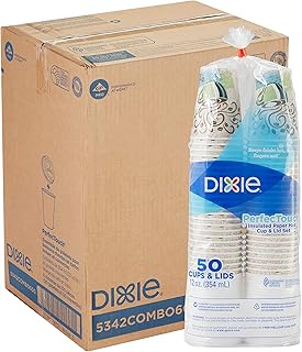Dixie PerfecTouch 12 oz. Insulated Paper Hot Coffee Cup and Lid Set by GP PRO (Georgia-Pacific) Coffee Haze and White, 5342COMBO600, 300 Cups and 300 Lids (50 Cups and Lids Per Pack, 6 Packs Per Case)
