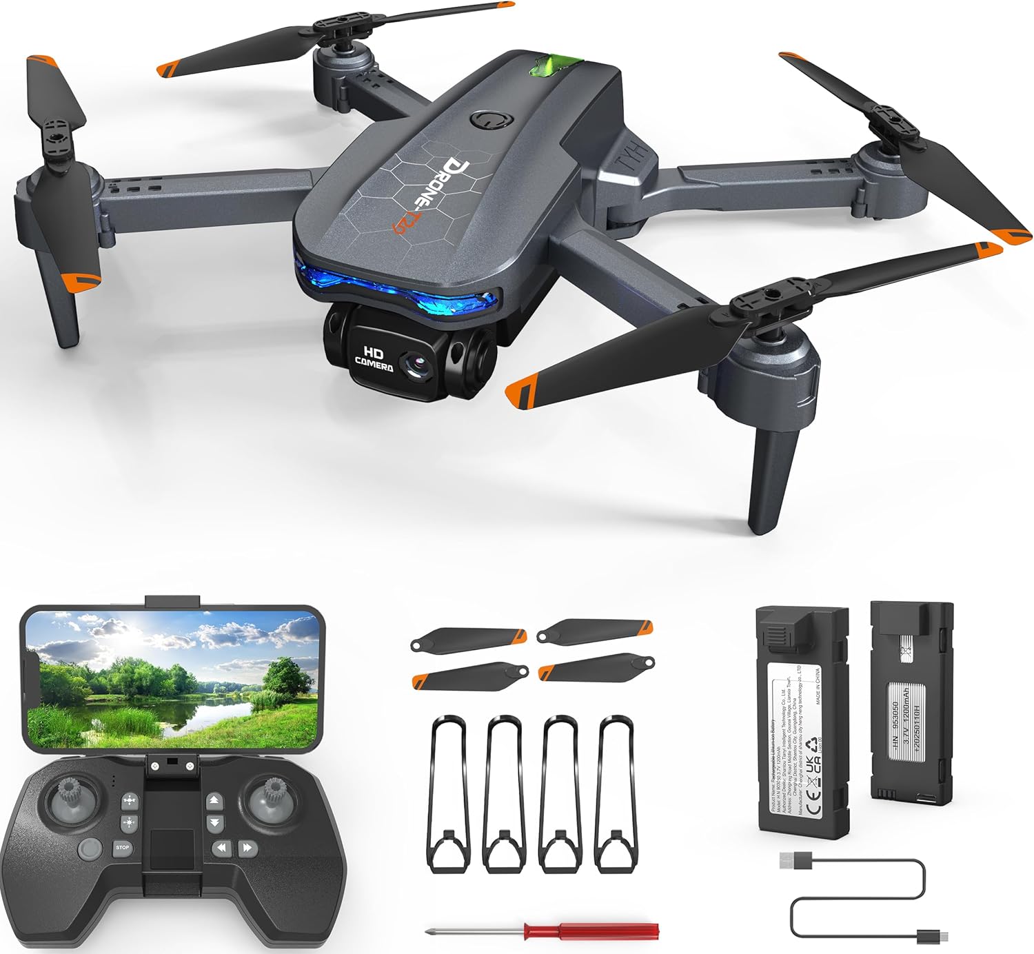 FERIETEL T29 C0 Drone with Camera 1080P, Foldable Mini Drones for Kids/Adults, RC Quadcopter for Beginners, Headless Mode, 3D Flips, 2x 1200mAh Batteries, Kids Toy Gift