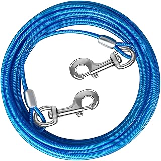 Dog Tie Out Cable 10/15/20/25/30FT Dog Runner for Yard Steel Wire Dog Cable with Durable Superior Clips Purple Dog Chains for Outside Dog Lead for Large Dogs Up to 165 lbs