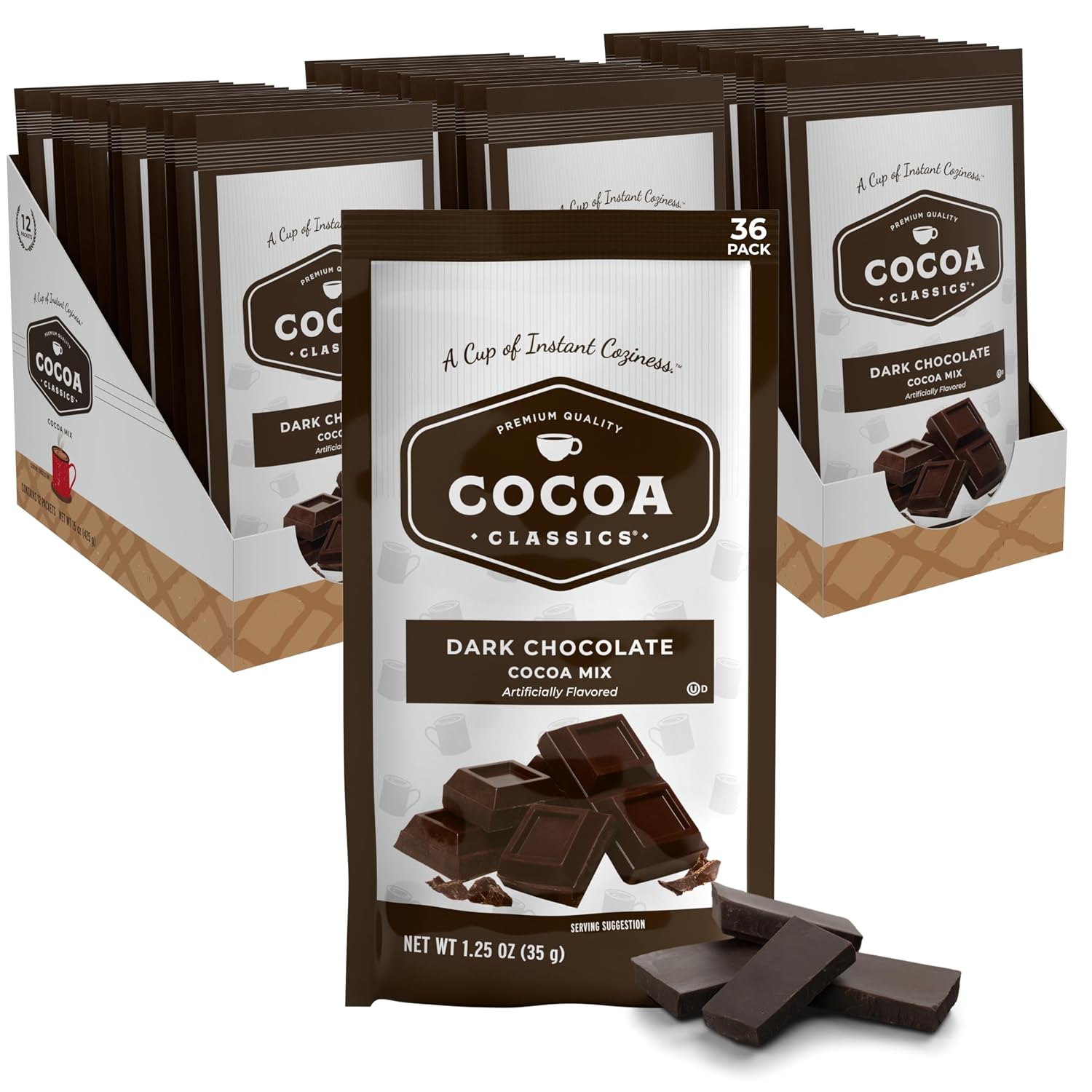 Cocoa Classics Dark Chocolate Cocoa Mix, Hot or Iced, 1.25oz, 36 Pack