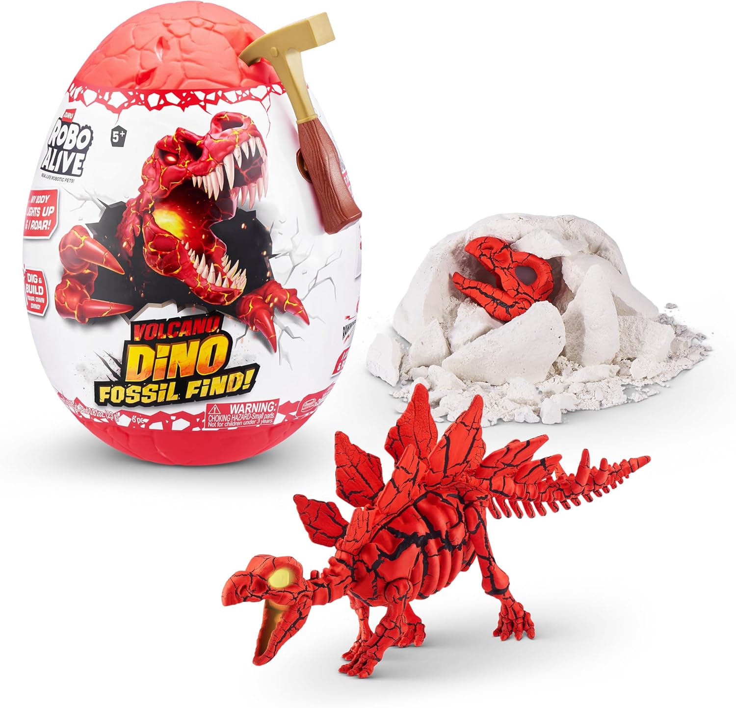 ROBO ALIVE Volcano Dino Fossil Find Stegosaurus by ZURU Boys 4-8 Dig and Discover, STEM -Excavate Prehistoric Fossils, Educational Toys, Great Science Kit Gift (Stegosaurus)
