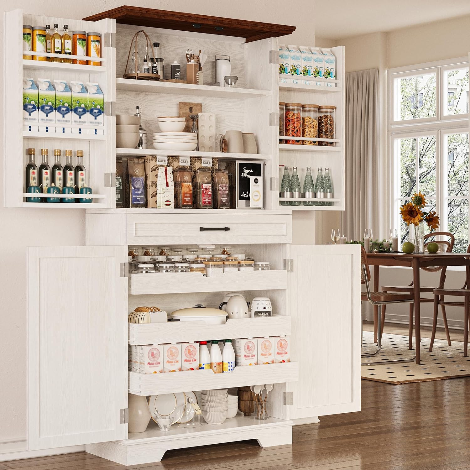 IRONCK 72" Kitchen Pantry Cabinet with Sliding Rack & Adjustable Shelves