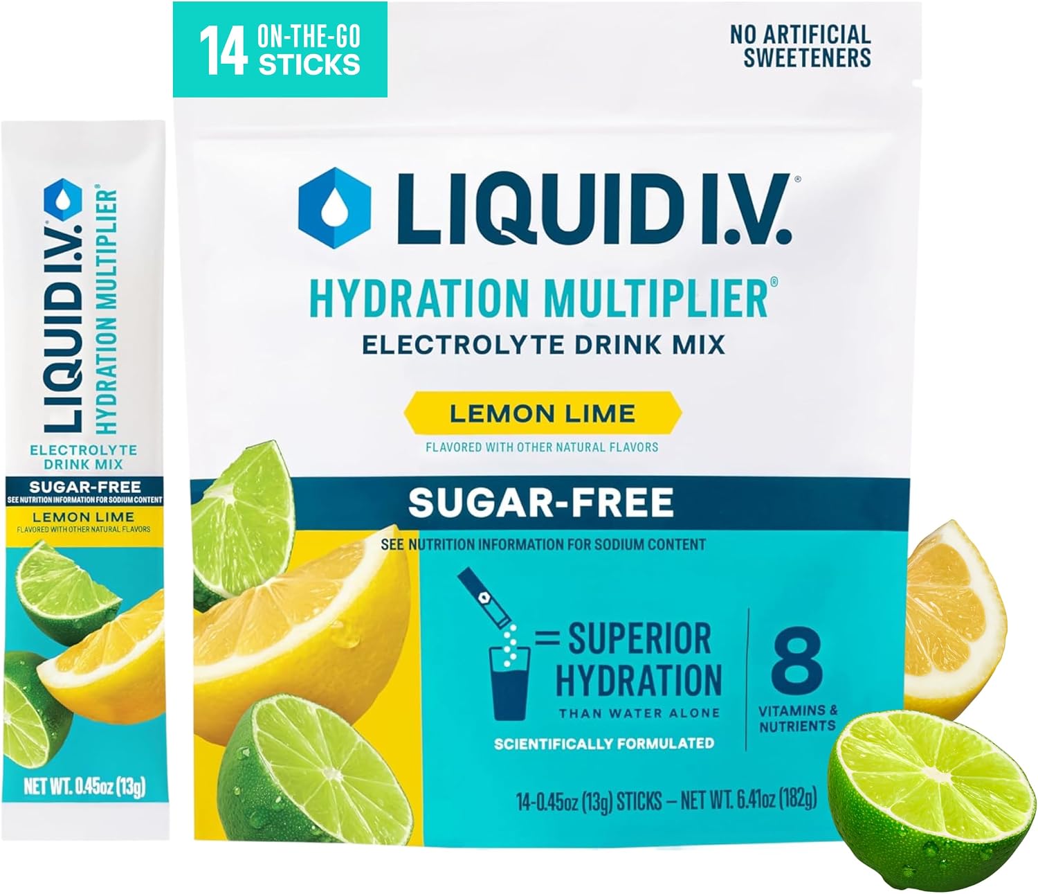 Liquid I.V. Sugar Free Hydration Electrolytes, Lemon Lime, 14 Count
