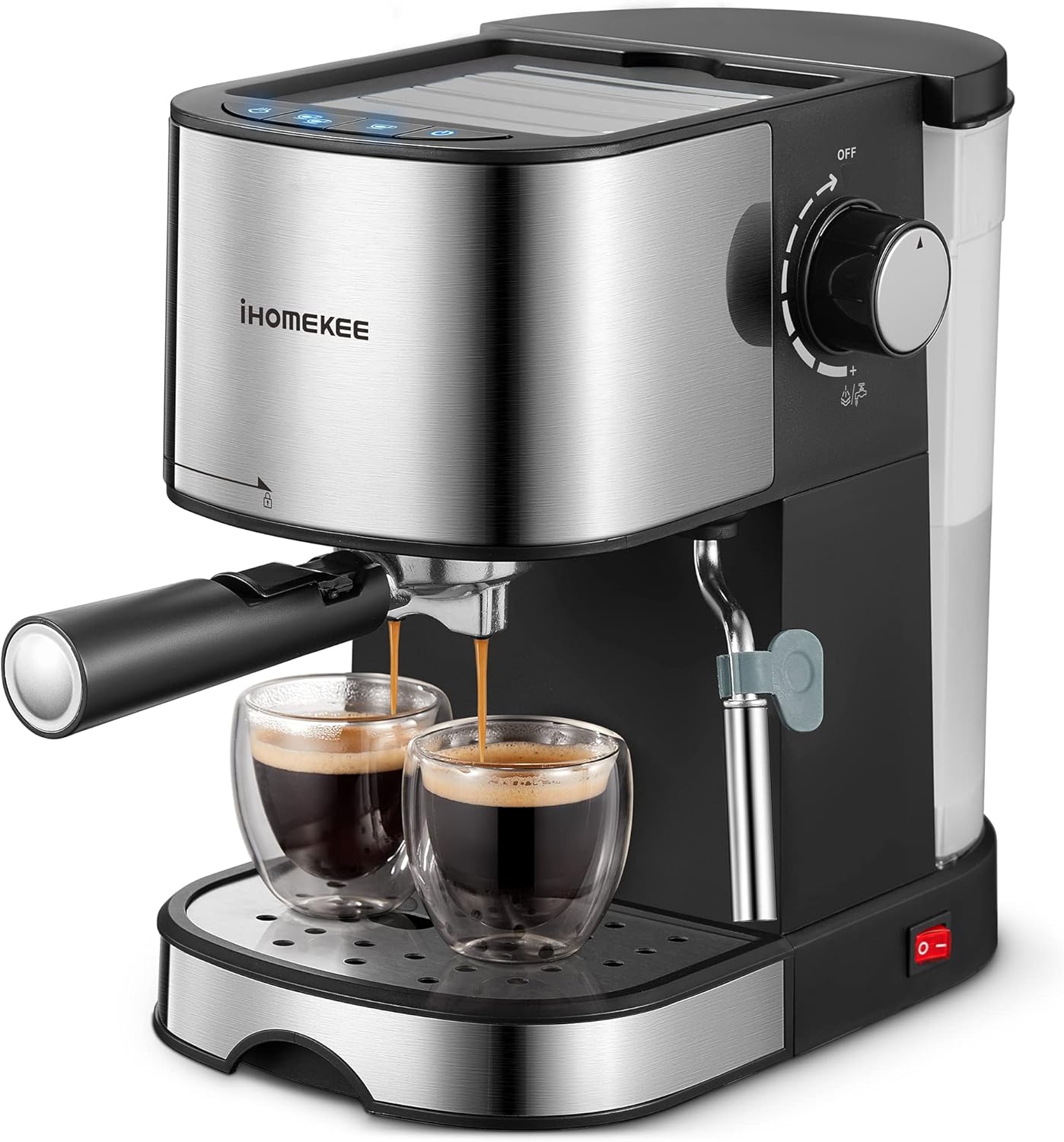 Espresso Machine, Espresso and Cappuccino Coffee Maker with Milk Frother/Steam Wand for Latte, Mocha, Cappuccino, 15 Bar Pump Pressure Semi-Automatic Coffee Machine, Silver+Black