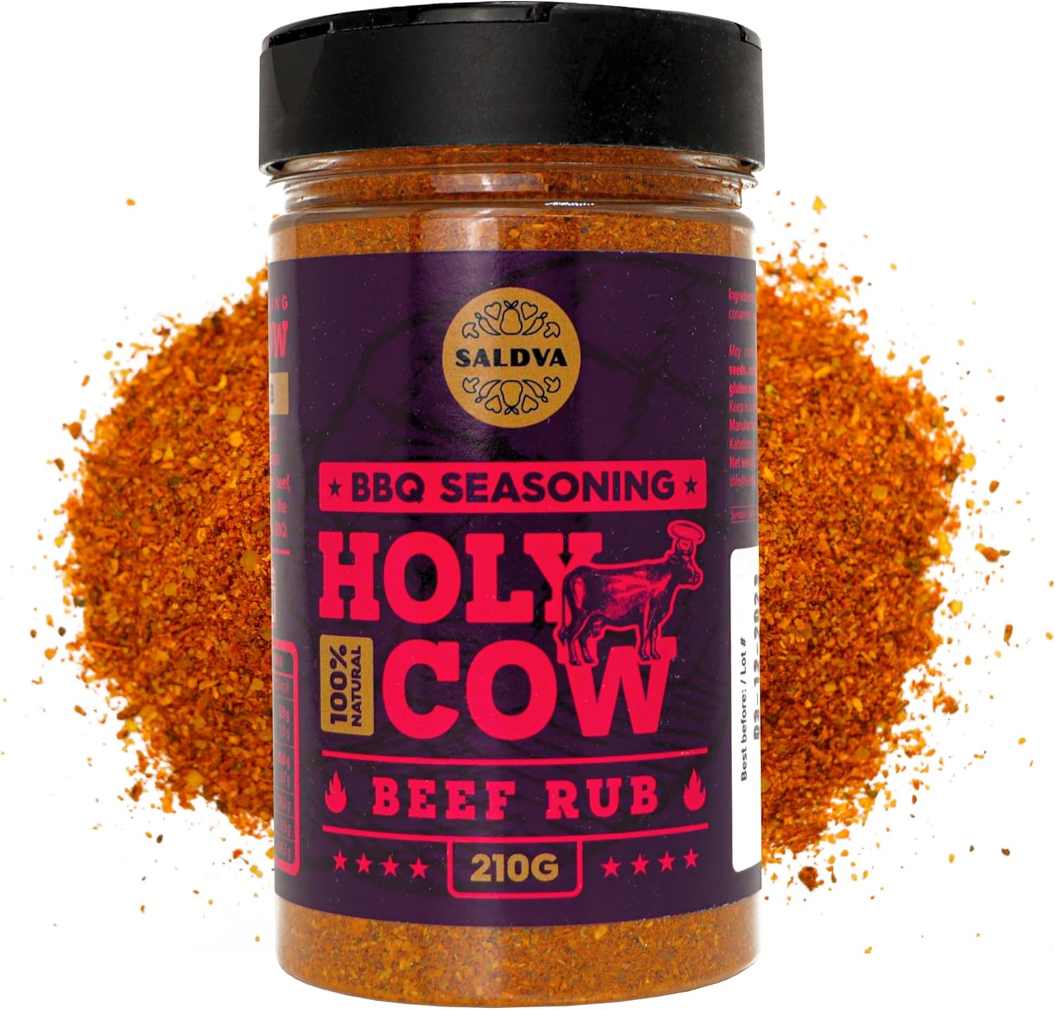 Holy Cow BBQ Beef Rub - 100% Natural BBQ Seasoning - Packs Amazing Flavour Into Any Cut Of Beef For Wonderful BBQ And Grill Dishes - Perfectly Balanced Blend Of Spices - Large Jar (210g)