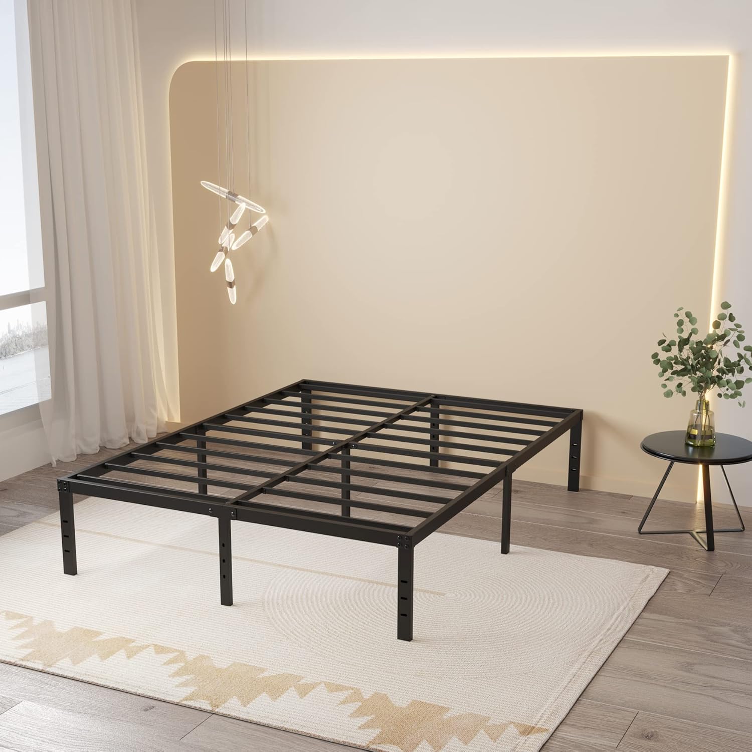 16 Inch Queen Bed Frame No Box Spring Needed, Heavy Duty Metal Queen Platform Bed Frame Support Up to 3000 lbs, Easy Assembly, Noise Free, Black