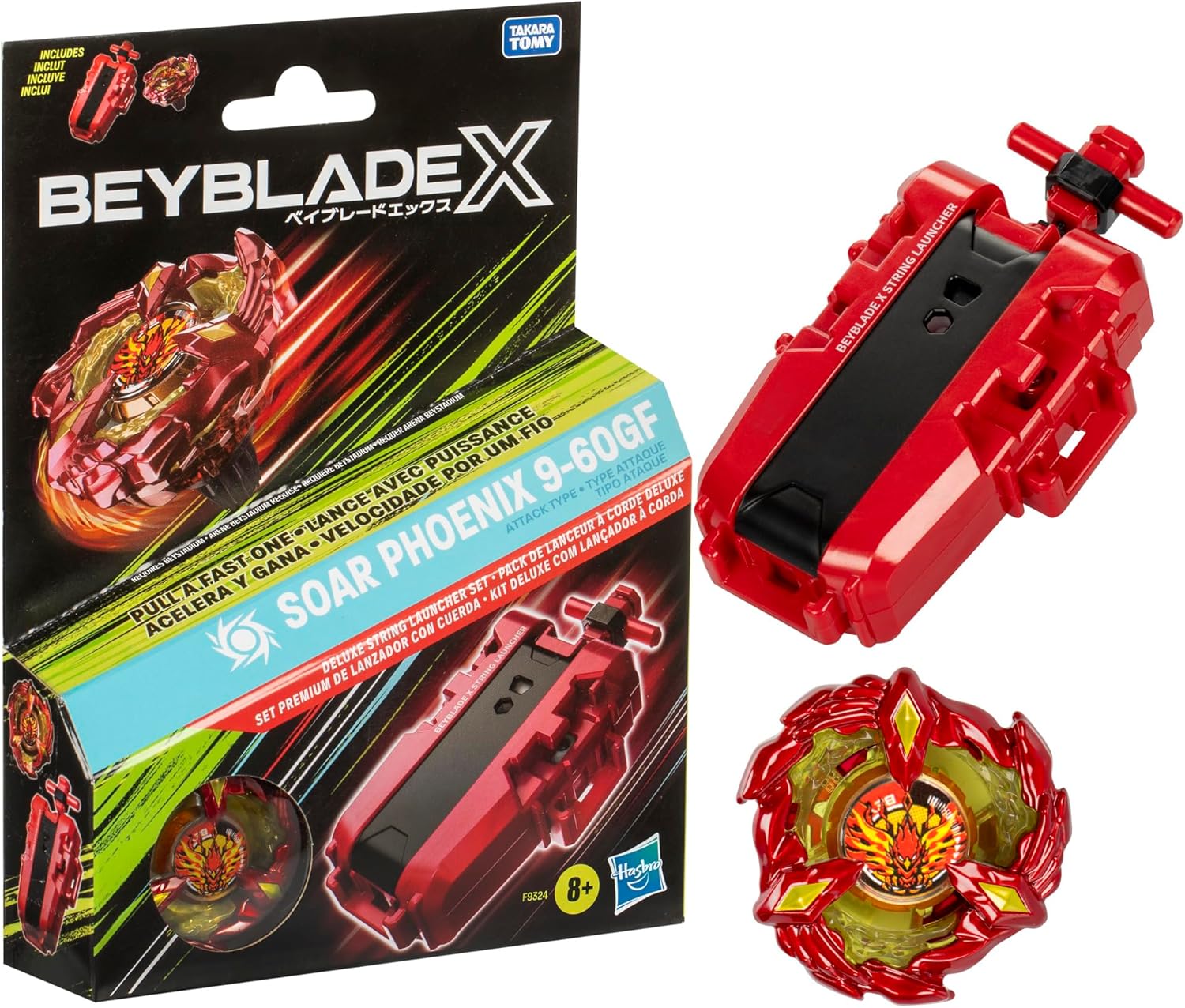 BEYBLADE X Soar Phoenix 9-60GF Deluxe String Launcher Set with Attack Type Right-Spinning Top Toy; Great Gift for 8 Year Old Boys and Girls