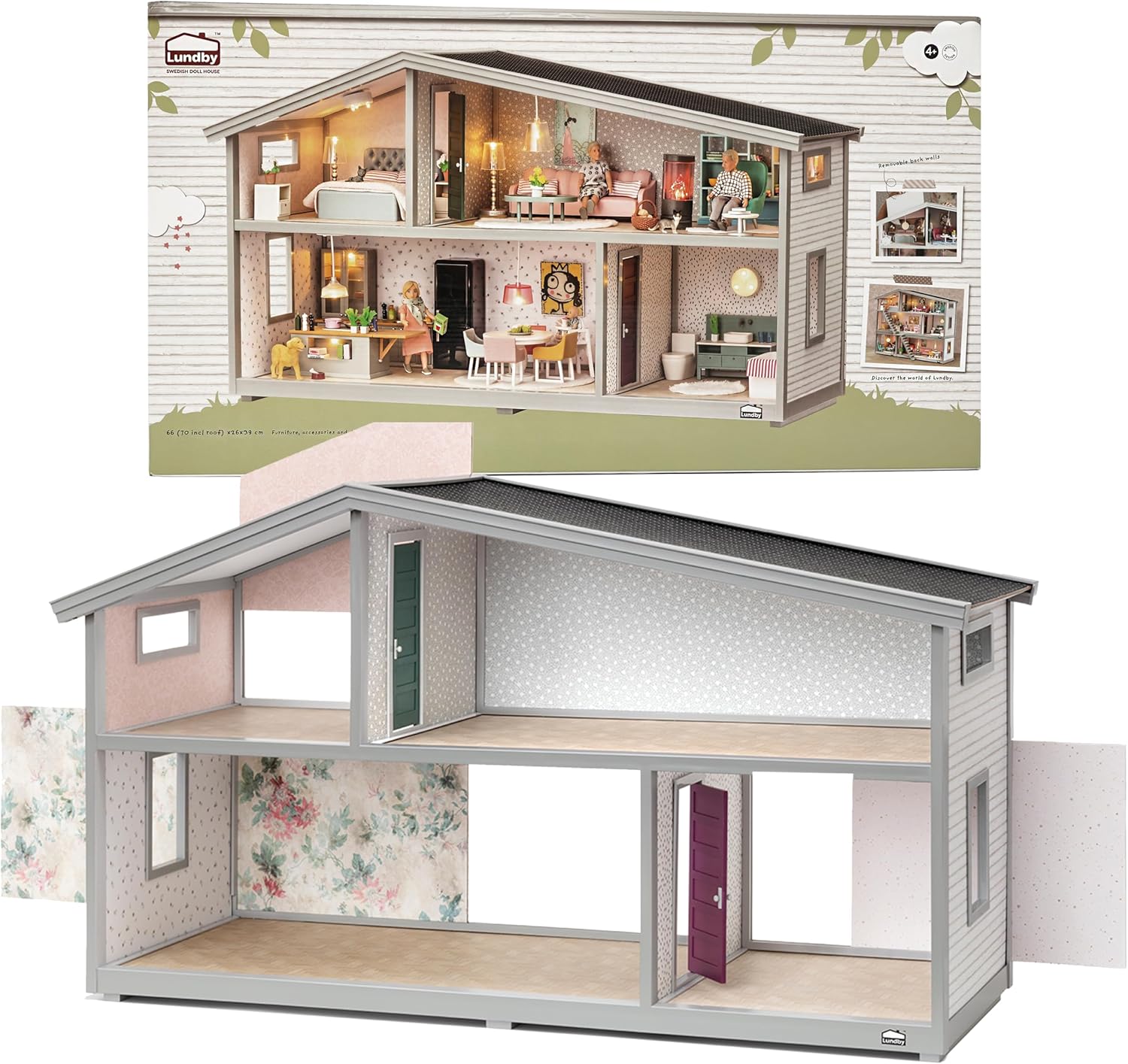 Lundby Dolls House – Expandable Doll House for Boys and Girls – Kids 2 Storey Dollhouse with 4 Rooms, Windows and Colorful Openable Doors