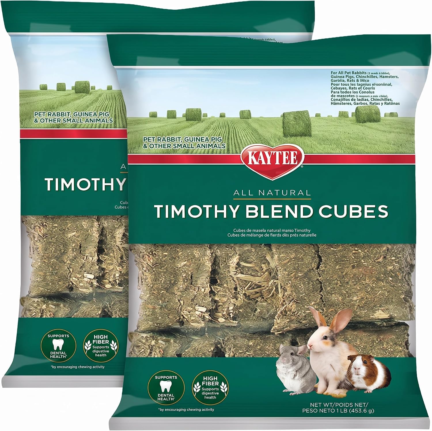 Kaytee Timothy Hay Blend Cubes for Pet Rabbits, Guinea Pigs, Chinchillas, and Other Small Animals, 1 Pound, (Pack of 2)