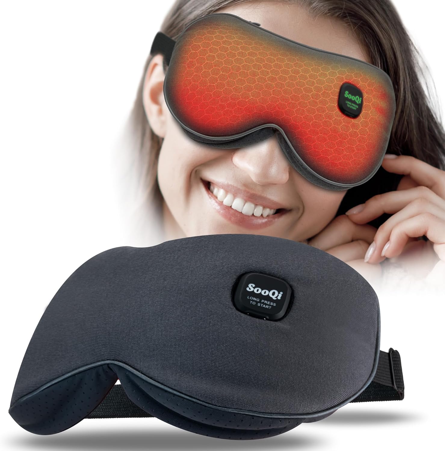 SooQi Cordless Heated Eye Mask for Dry Eyes and Fatigue, Rechargeable with Adjustable Strap and Graphene Heating, Ideal for Sleep, Meditation, Travel, and Gifts for Women and Men