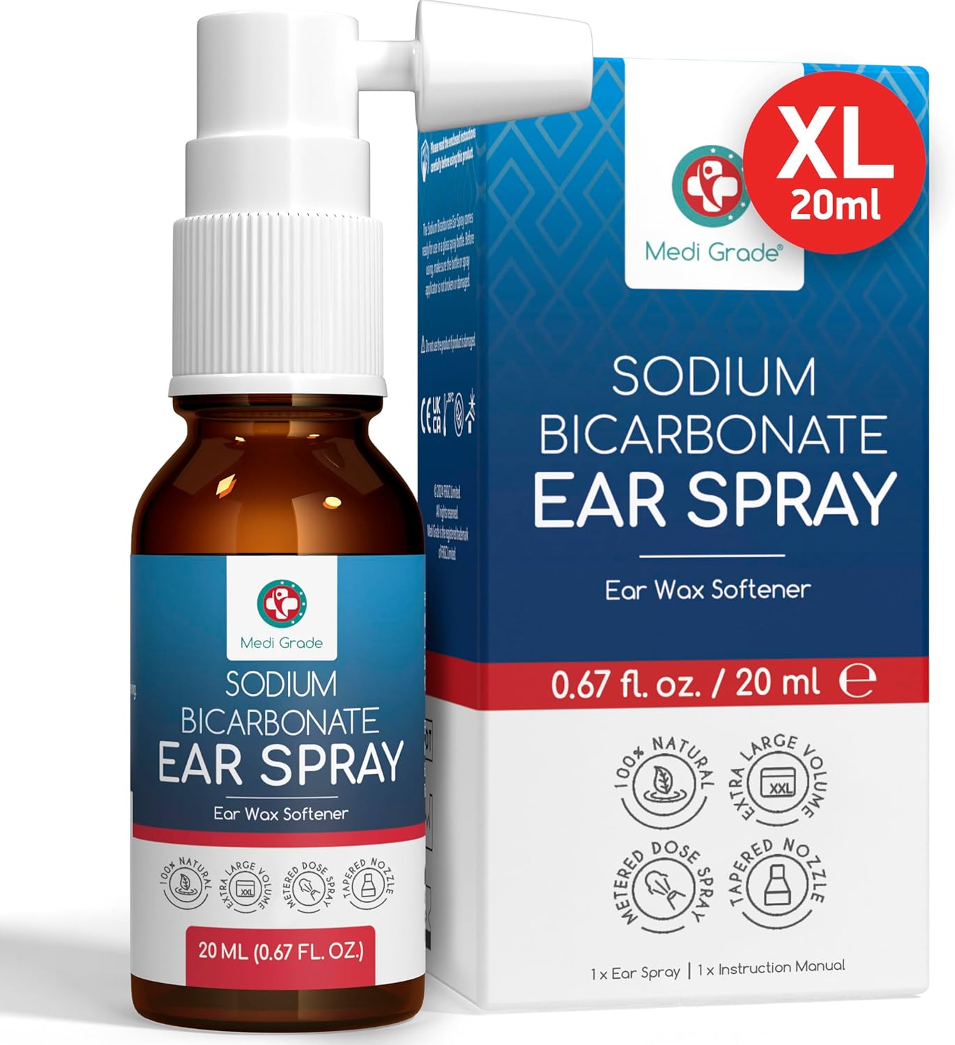 Medi Grade Ear Spray for Ear Wax Removal – Natural Sodium Bicarbonate Ear Cleaner for Blocked Ears and Wax Removal – 20ml Bottle with Over 50 Sprays for Easy Application and Gentle Soothing Care