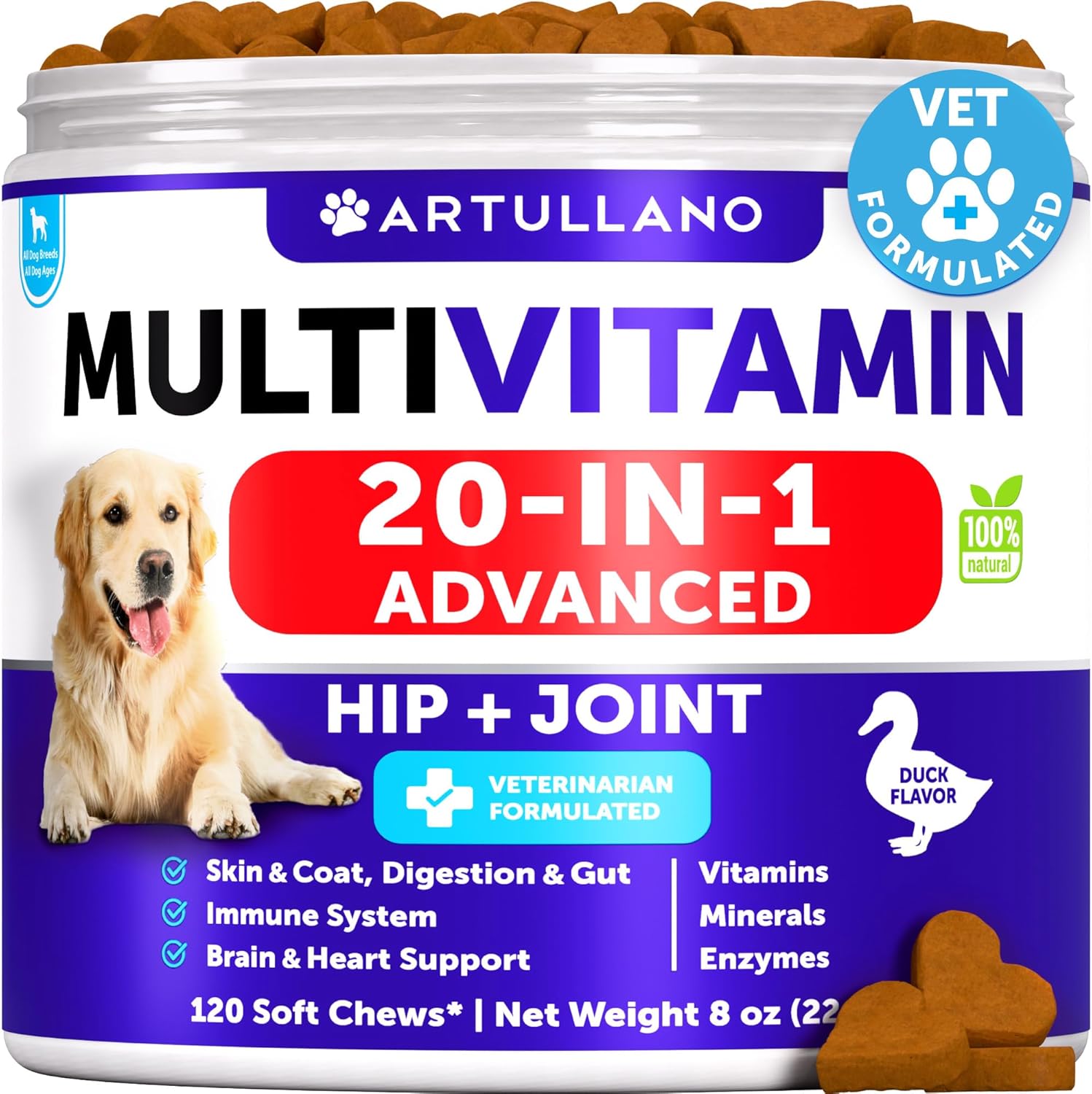 Dog Multivitamin Chewable with Glucosamine 20 in 1 - Dog Vitamins and Supplements - Senior & Puppy Multivitamin for Dogs - Pet Joint Support Health - Immunity, Mobility, Gut Skin - 120 Chews