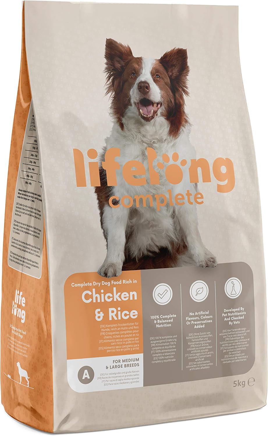 Amazon Brand - Lifelong - Complete Dry Dog Food Rich in Chicken and Rice for Medium and Large Breeds, 5 kg