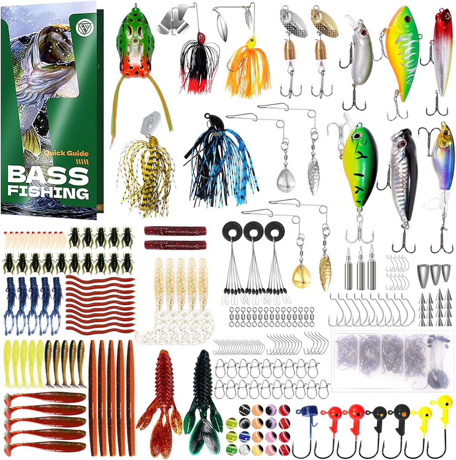 322-Piece Fishing Lures Kit - Buzz Bait/Spinner Baits/Jig/Frog, Fishing Tackle Box with Tackle Included, Soft Bait/Hooks/Weights, 2024 Fishing Gear Lure Kit Gift for Men Freshwater Bass Trout