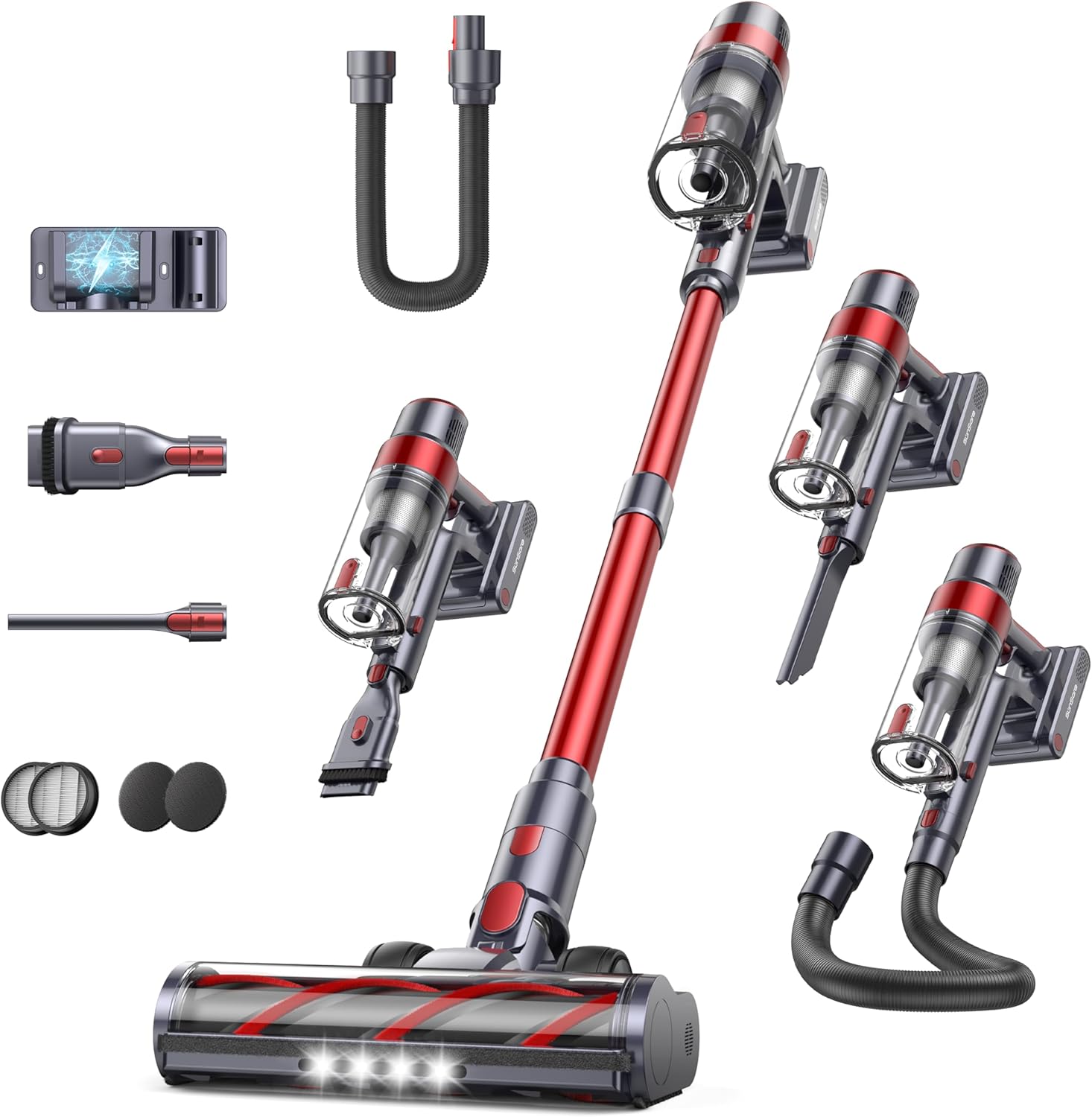 SunSare Cordless Vacuum Cleaner, 50KPa/600W, 65 Mins with Touchscreen, AUTO Mode, 1M Hose, Anti-Tangle, Self-standing, Wall-mounted Charging Vacuum Cleaner for Hardwood Floor Carpet Car Pet Hair