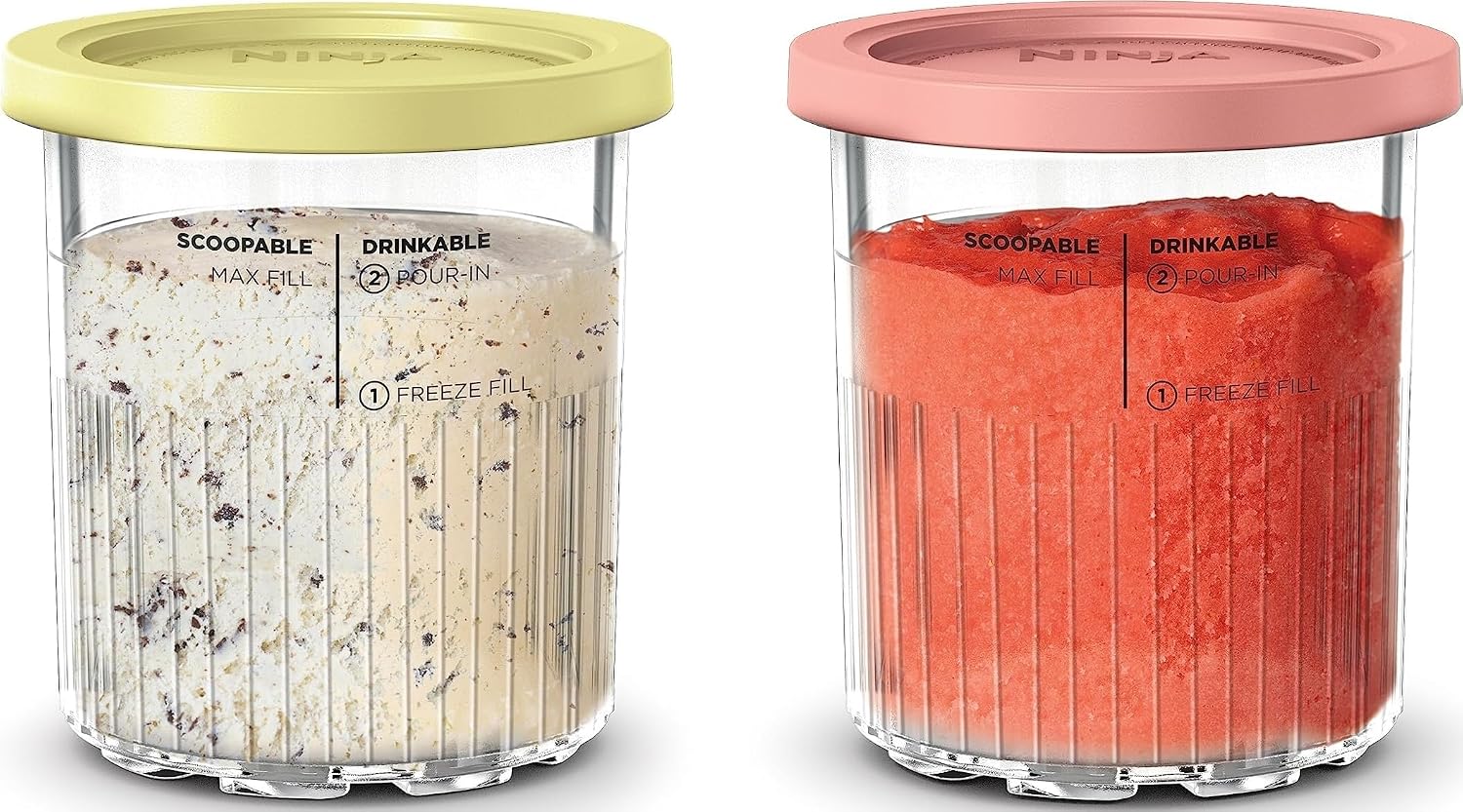 Ninja® CREAMi® XL Tubs 2 Pack with Storage Lids, XSKPNTLD2 | Ninja® Creami® XL 2 Pack Tubs with Storage Lids in Coral and Yellow. Compatible with NC500 and NC600 Series.