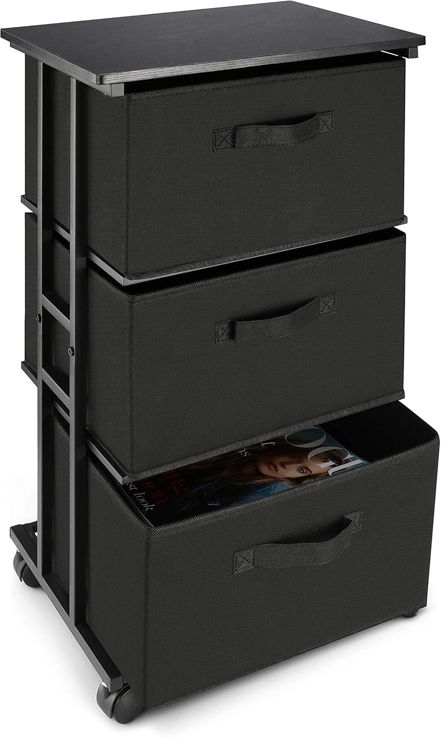MAX Houser Dresser Storage with 3 Drawers, Fabric Dresser Tower, Vertical Storage Unit for Bedroom, Closet, Office, Black