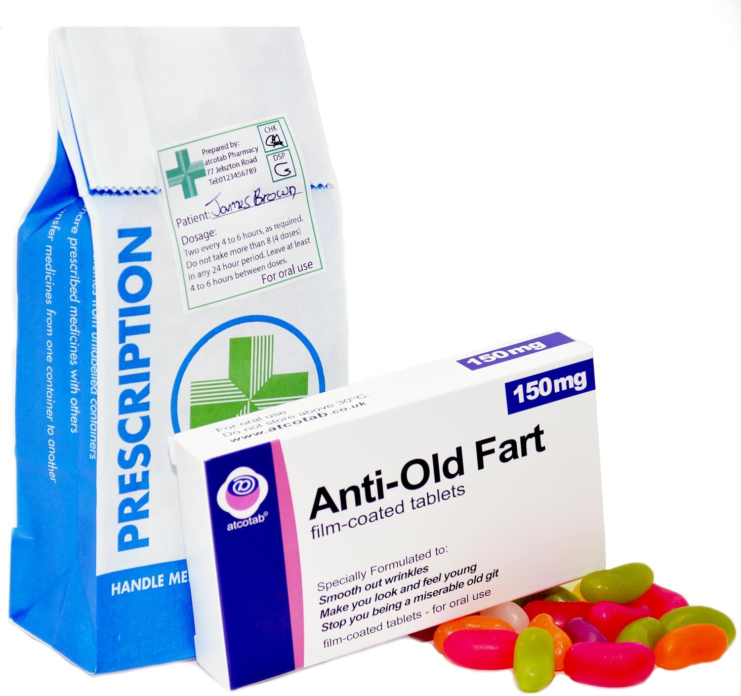 Anti Old Fart Farting OAP Sweets Joke Prank Pill Tablet Box Gift for Dad Birthday Celebrations Hamper Present for Dad Grandpa Over The Hill Retirement Get Well Soon