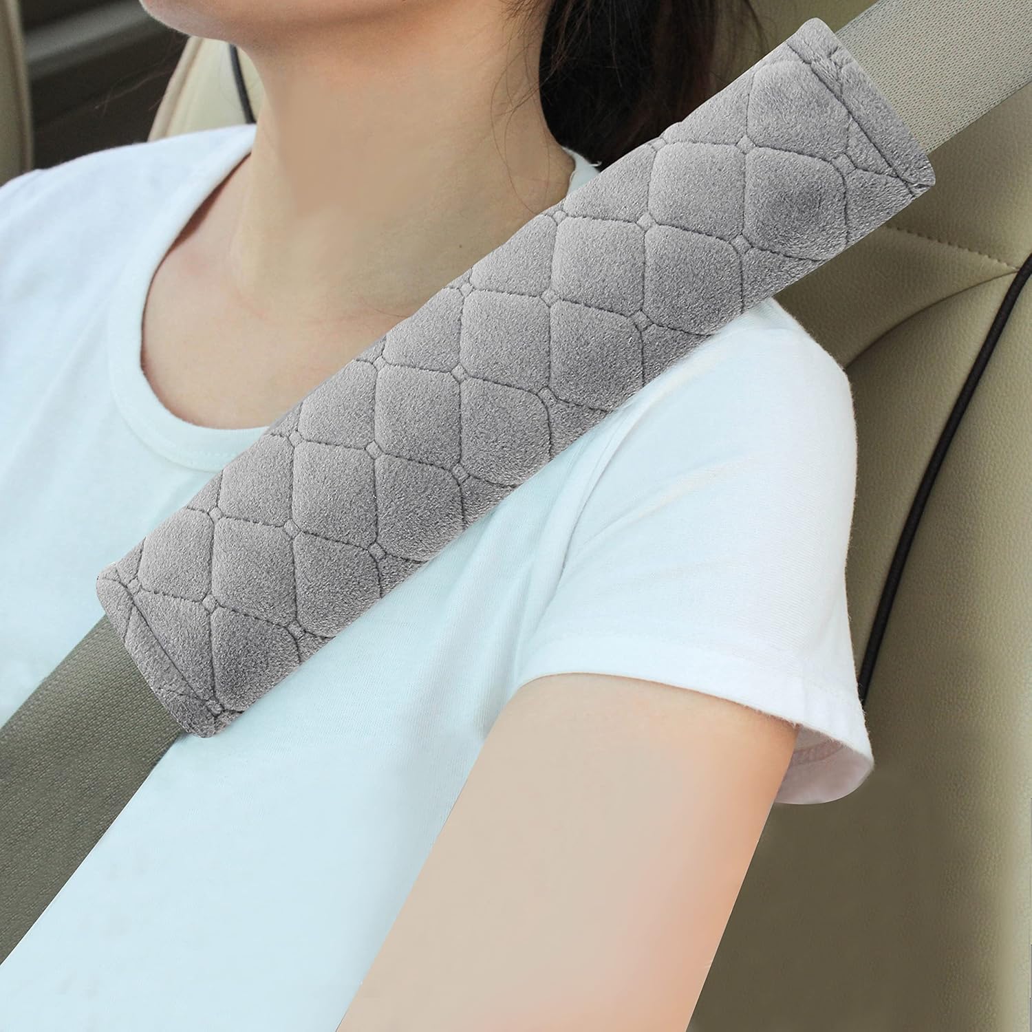 Amooca Soft Auto Seat Belt Cover Seatbelt Shoulder Pad Cushions 2 PCS Universal Fit for All Cars and Backpack for a More Comfortable Driving (Light Grey)