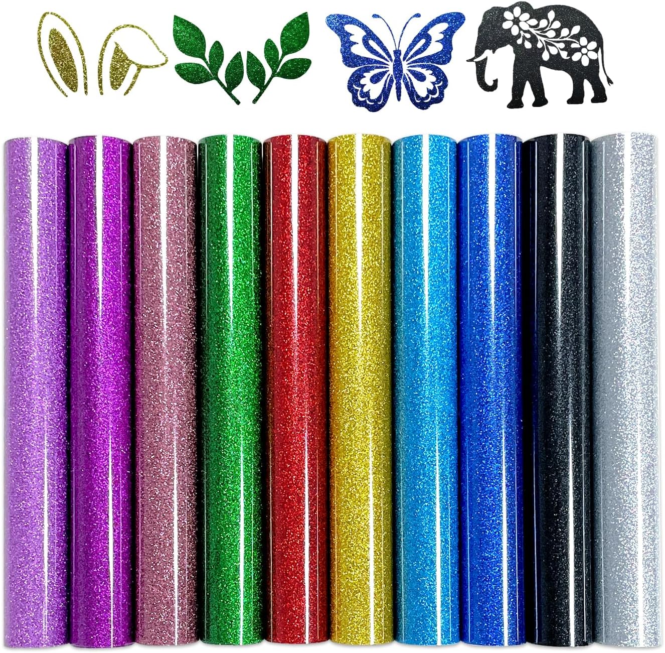 Efuncro- 10 Sheets Glitter HTV 12'' x 10'' Heat Transfer Vinyl Bundle,Iron on for T-Shirts. Bags. Heat Transfer Vinyl for All Cutting Machines - Easy to Cut and Weed (Multicolor)
