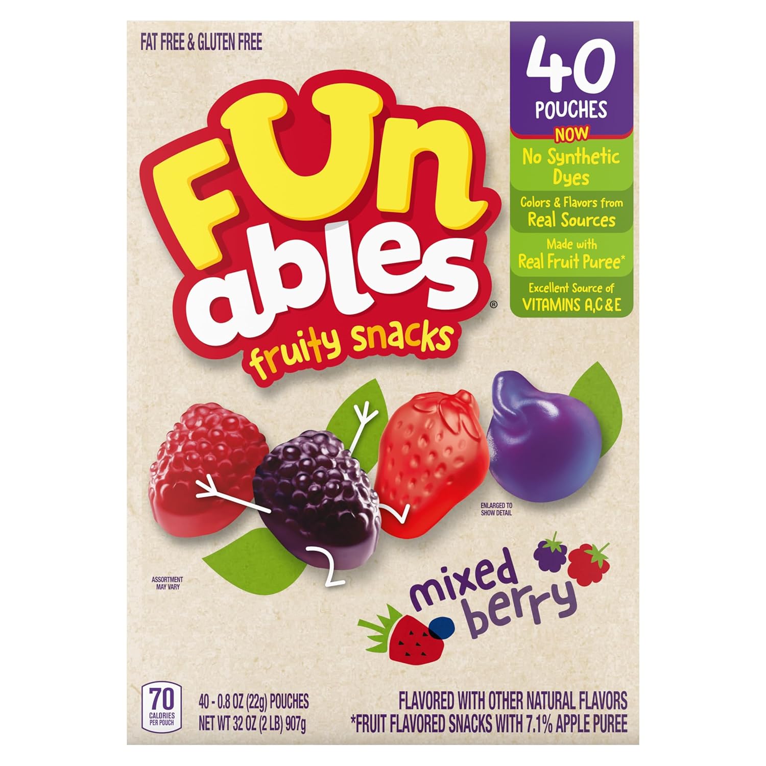 Funables Fruity Snacks, Mixed Berry Flavored Snacks, 32 oz 40 ct