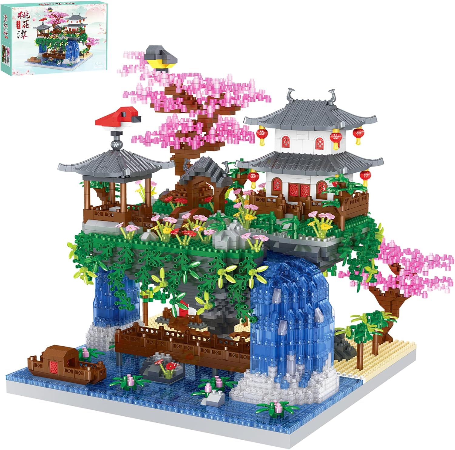 3600PCS Micro Mini Blocks Peach Blossom Pond Bonsai Tree Kit,Traditional Architecture Building Blocks,Exquisite Cherry Bonsai Tree Kit Gift for 14+ Kids Or Adults