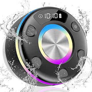 OYIB Bluetooth Shower Speaker, Portable Bluetooth Speaker 360° HD Sound, RGB Lights, FM Radio, IPX7 Waterproof Wireless Speaker with Suction Cup and Mic, Shower Radio for Party/Outdoor/Travel/Gifts