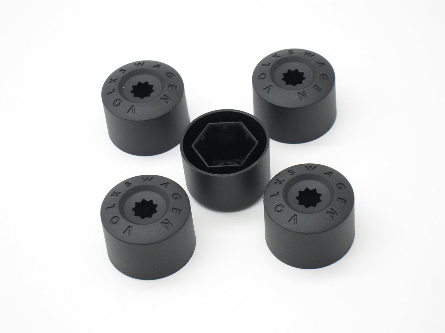 Volkswagen Black Lug Caps - Set of 5 (17mm Hex Head, Alloy Steel, M17)