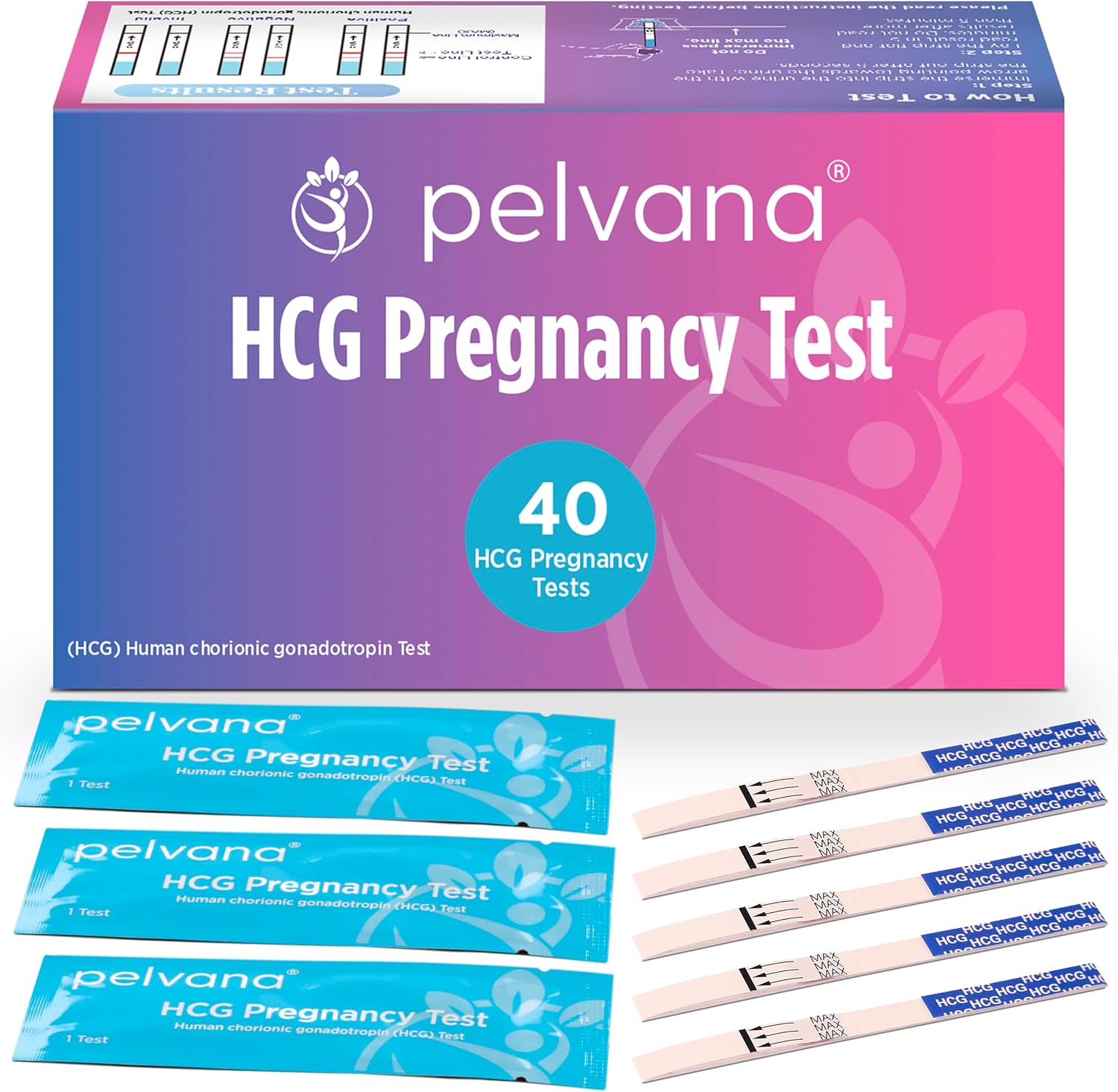 Pelvana HCG Pregnancy Test Strips for Early Detection - Accurate Results Up to 6 Days Sooner, Easy to Use at Home, Ideal for Women Trying to Conceive Naturally - 40 Count Pregnancy Test Strips