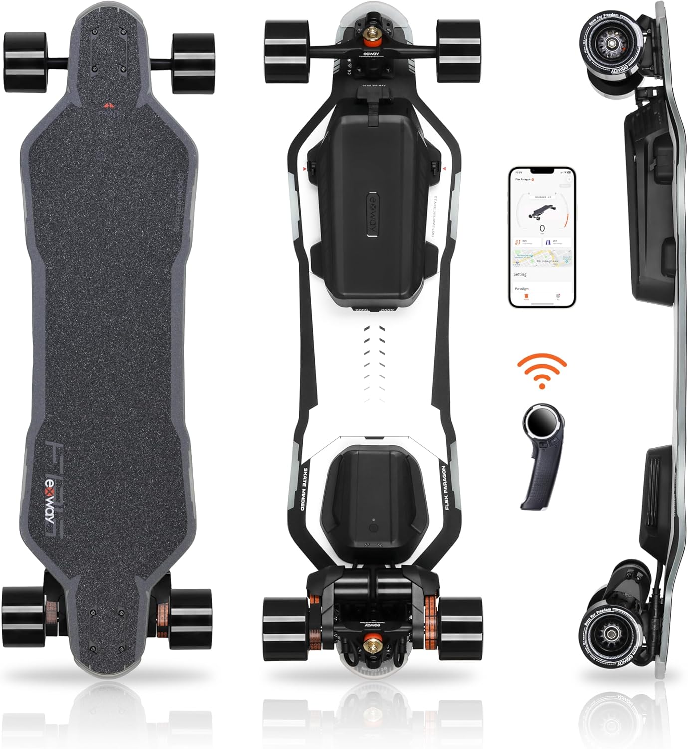 Exway Flex Paragon Electric Skateboard Longboard with Rexus Remote, Bifrost 2.0 Lighting System, Top Speed of 31 Mph, 34 Miles Range, Elastic Composite Deck, Electric Longboard for Adults & Youths