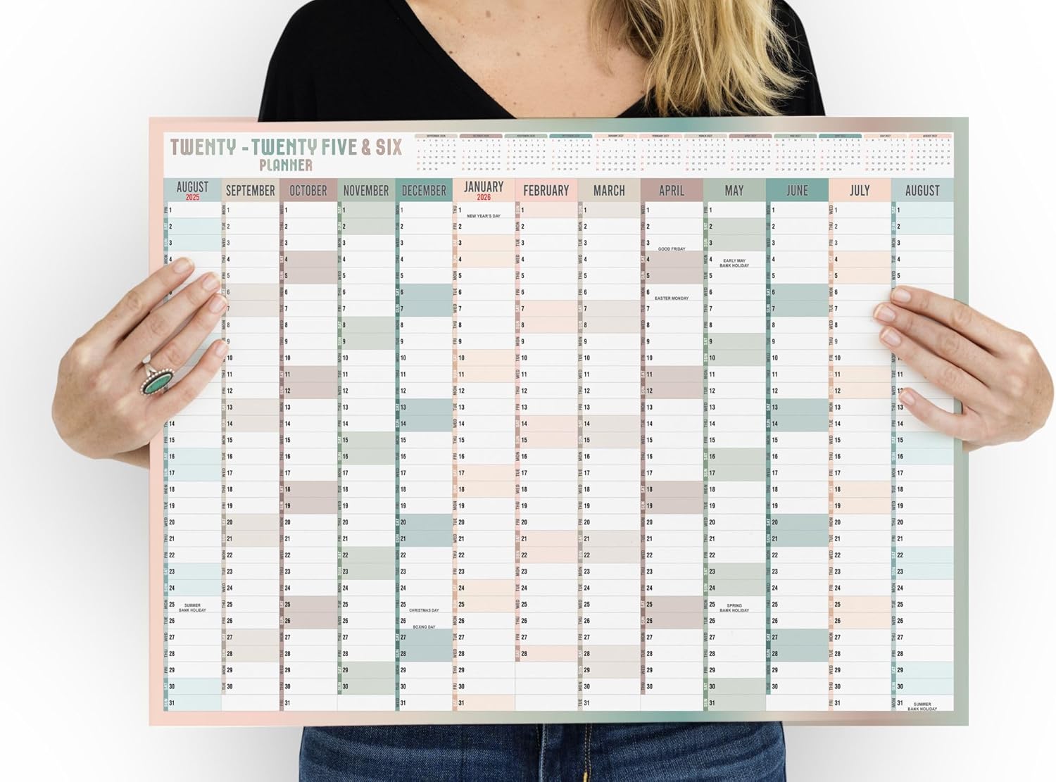 2025 2026 Wall Planner A2 Mid Year Academic Calendar Annual Study Chart Large Yearly Planner Aug to Aug Full Academic Year Planning Organizer School Office Work Poster 42 x 59.4 cm(Folded)(1Pc)