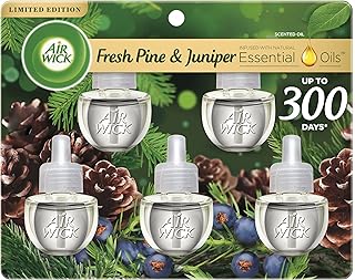 Air Wick Plug in Scented Oil Refill, 5 ct, Fresh Pine and Juniper, Air Freshener, Essential Oils, Fall Scent, Fall decor