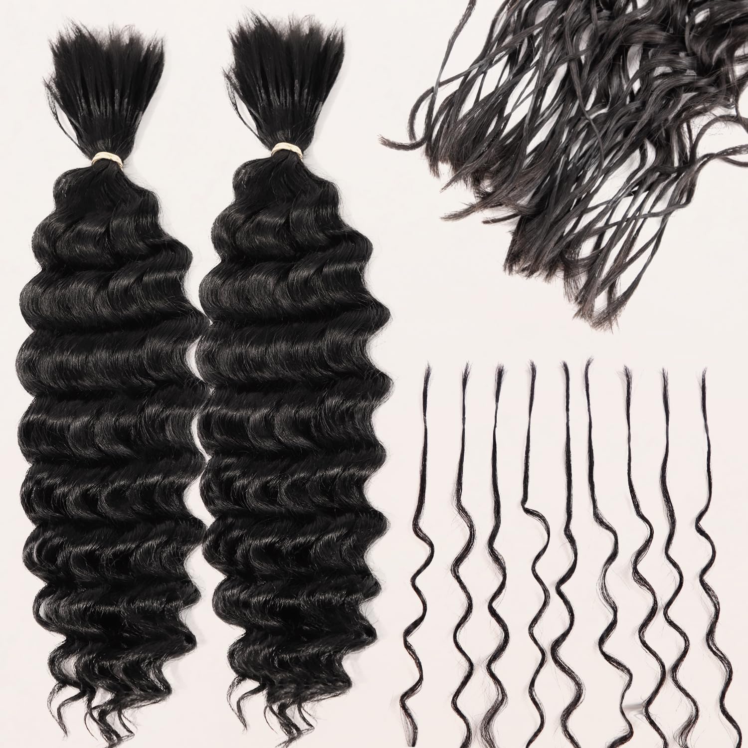Pre-Divided Deep Wave Human Braiding Hair for Boho Braids Bulk Hair Pre-stretched Human Braiding Hair Deep Wave For Black Women (Natural Black, 20 Inch - 320 Roots/110g)