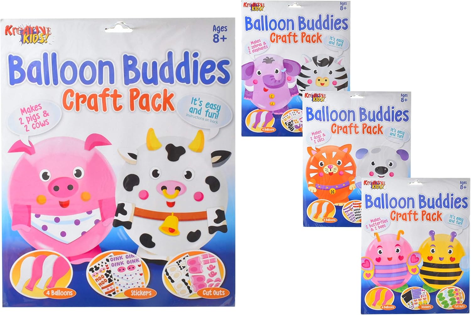 Kreative Kids TY2049 Balloon Buddies Craft Kit (4 Assorted) in Hanging Bag