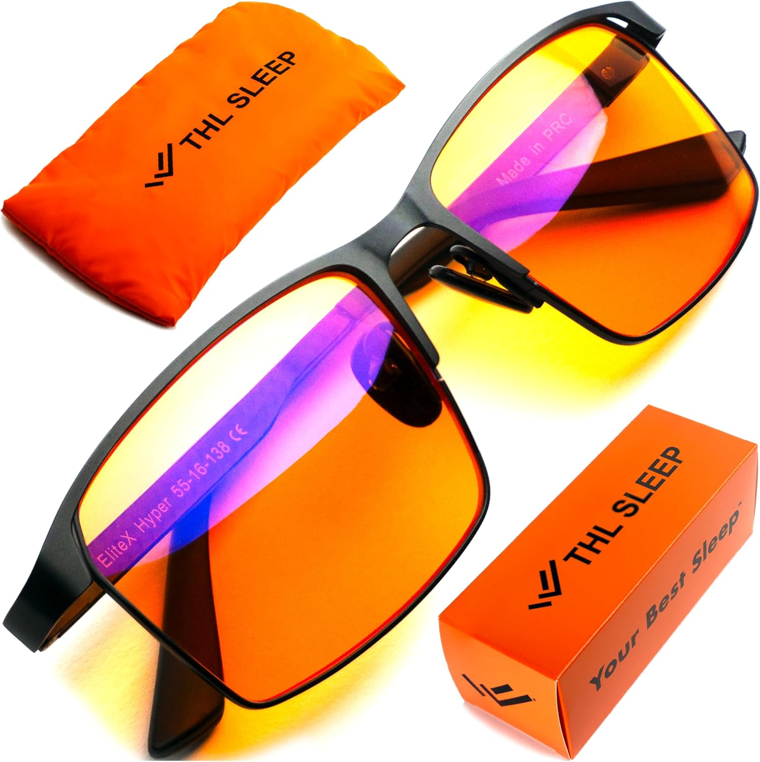 Carbon Fiber Blue Light Blocking Glasses for Better Sleep - Orange Computer Migraine Glasses for TV, Smartphone - EliteX Hyper Amber Nighttime Gaming Gamer Glasses for Screen Eye Strain & Eye Fatigue