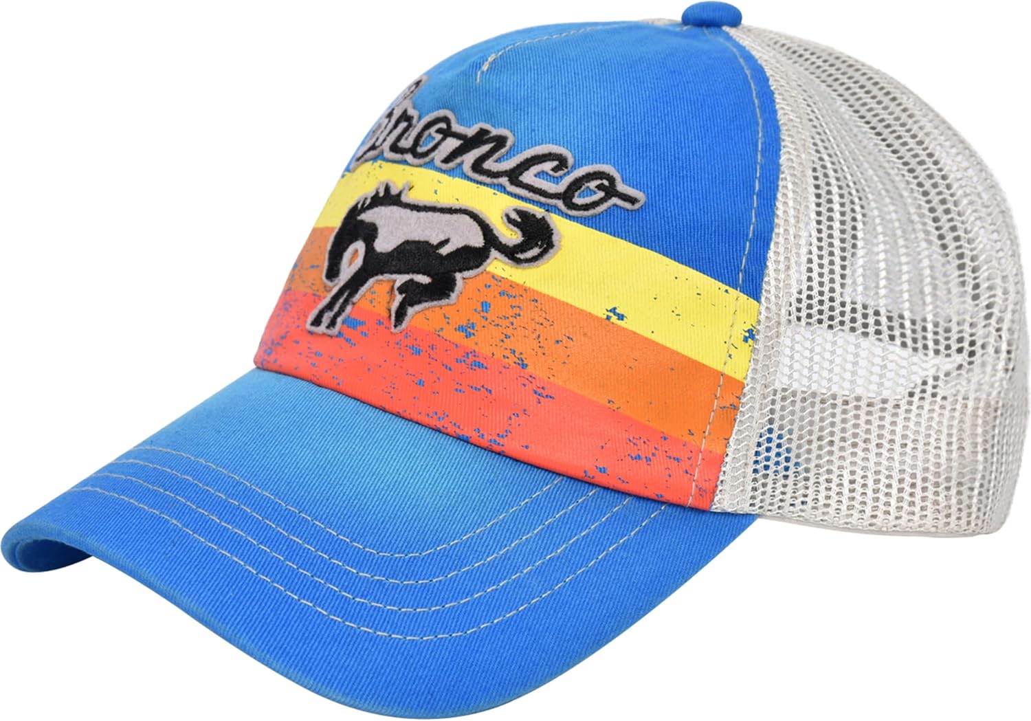 Ford Bronco Embroidered Logo Washed Cotton Adjustable Trucker Hat with Curved Brim, Royal Blue, One Size