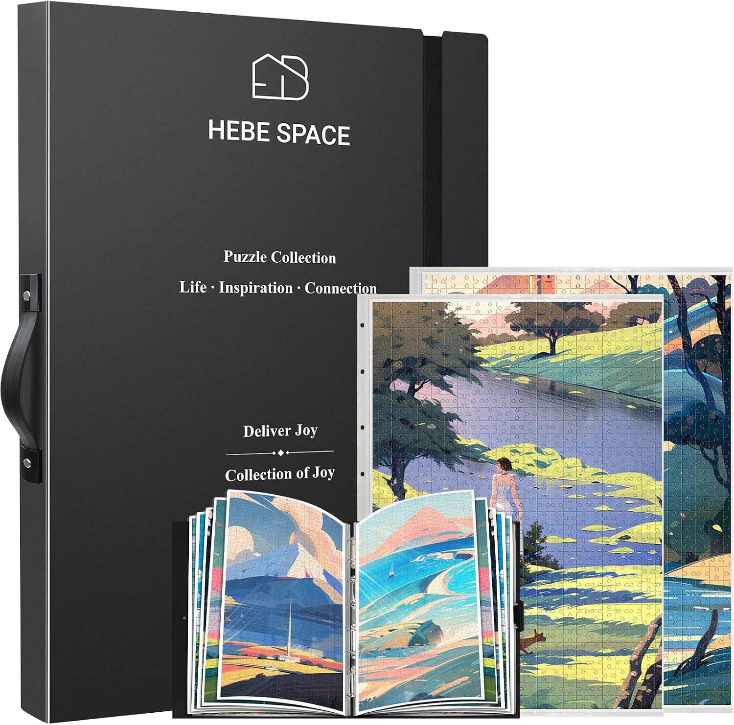 Puzzle Binder for 500-1000 Piece Puzzles, Holds 24 Finished Puzzles, Portable Puzzle Storage Book with Adjustable Binder Rings, Waterproof Puzzle Organizer Album with Handle & Elastic Band