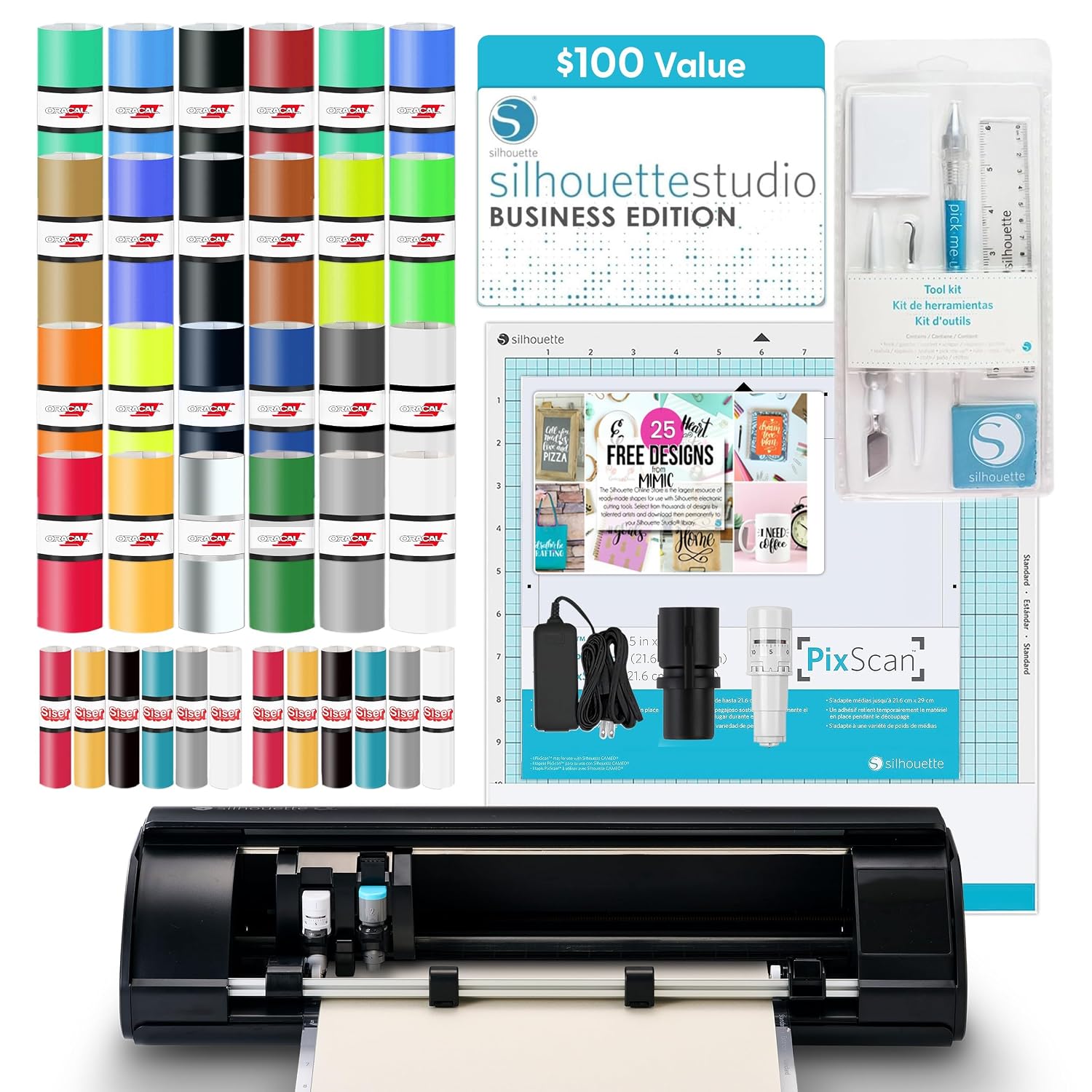 Silhouette America Cameo 5 (α) - Smart Cutting Machine for Print & Cut - Quiet Operation with AutoBlade, Studio Software, Cutting Mat- Matte Black (Deluxe Bundle)