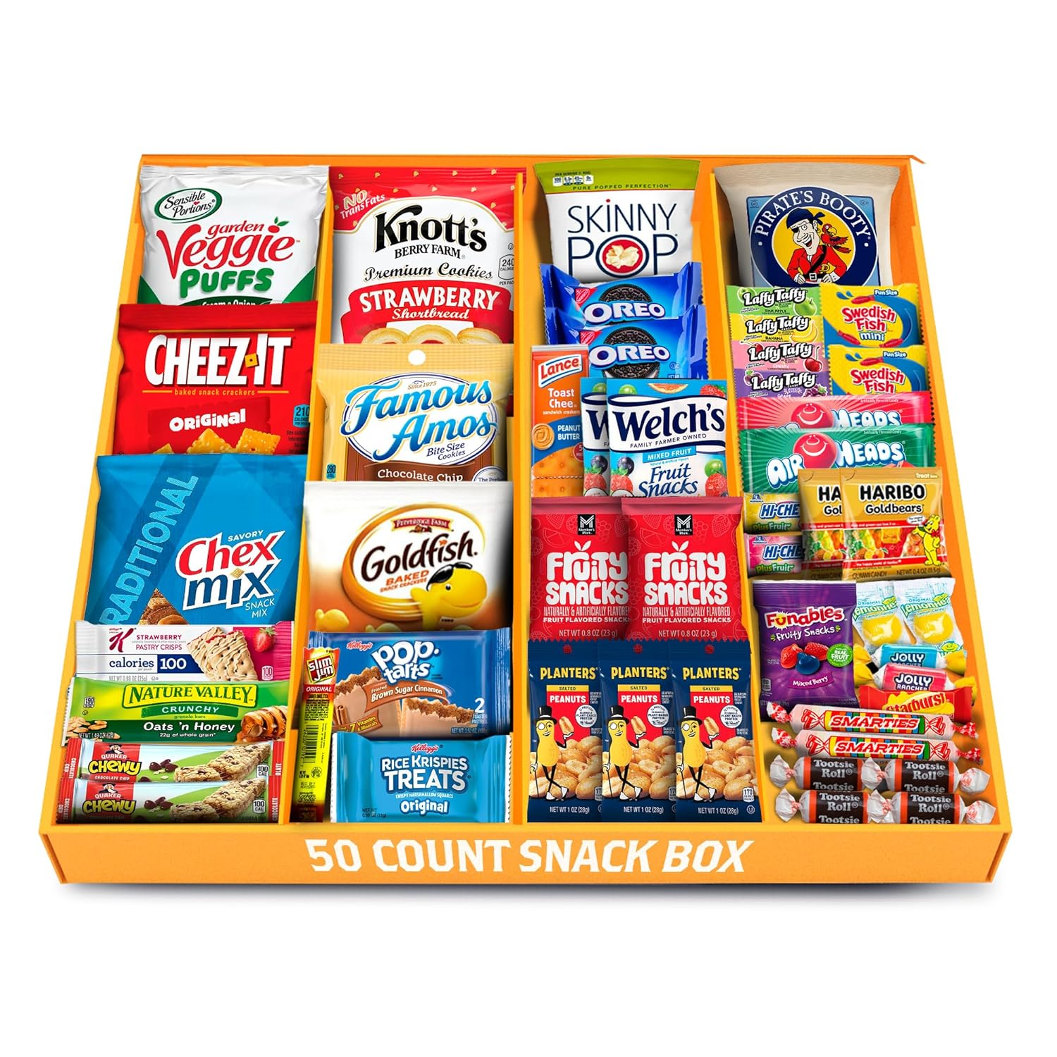 Snack Boxes for Adults & Kids -50 Count - Ultimate Snack Boxes with Assorted Sweet & Savory Treats in a Beautiful Sectional Tray