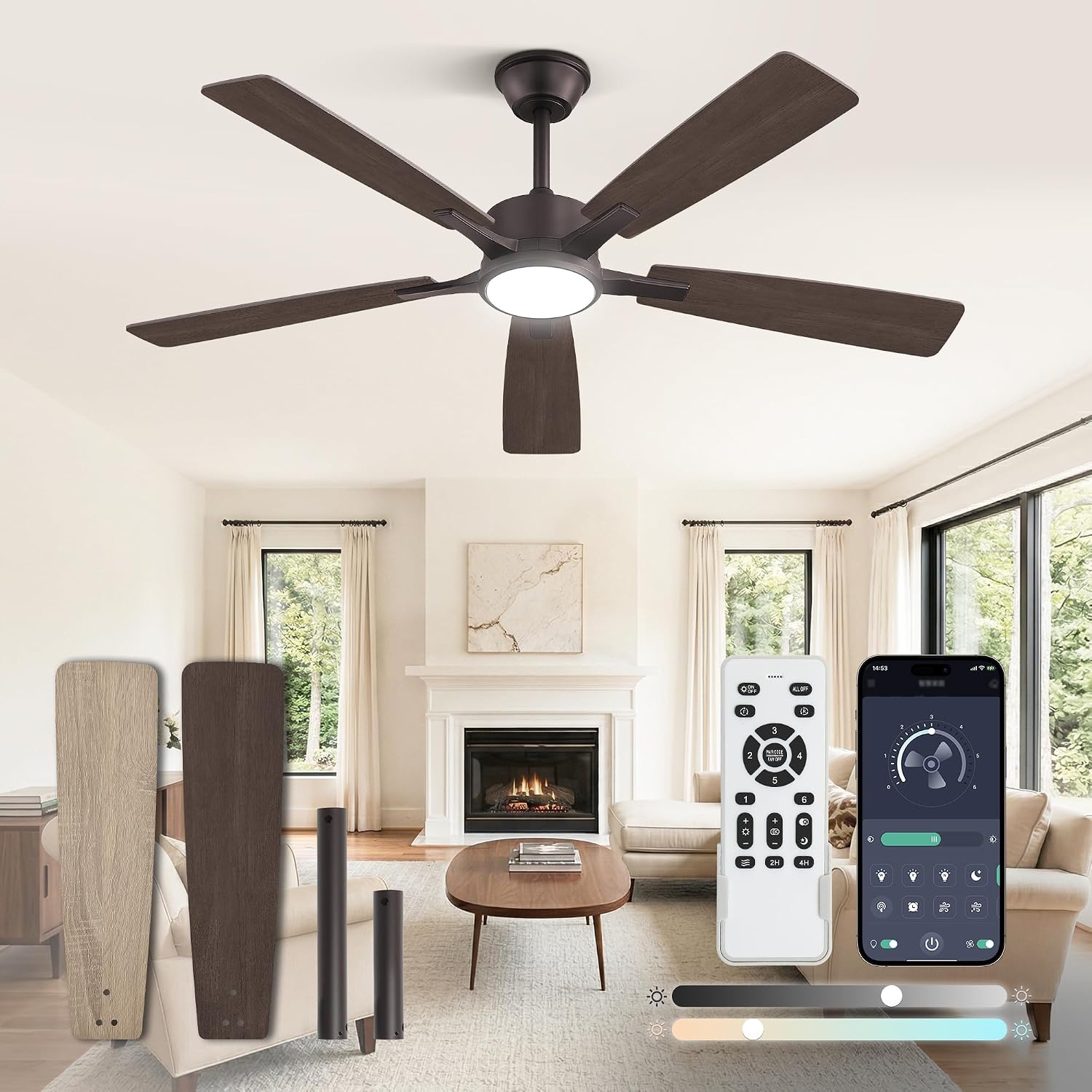 Fanbulous 52 Inch Ceiling Fans with Light, Oil Bronze, Remote & APP Control