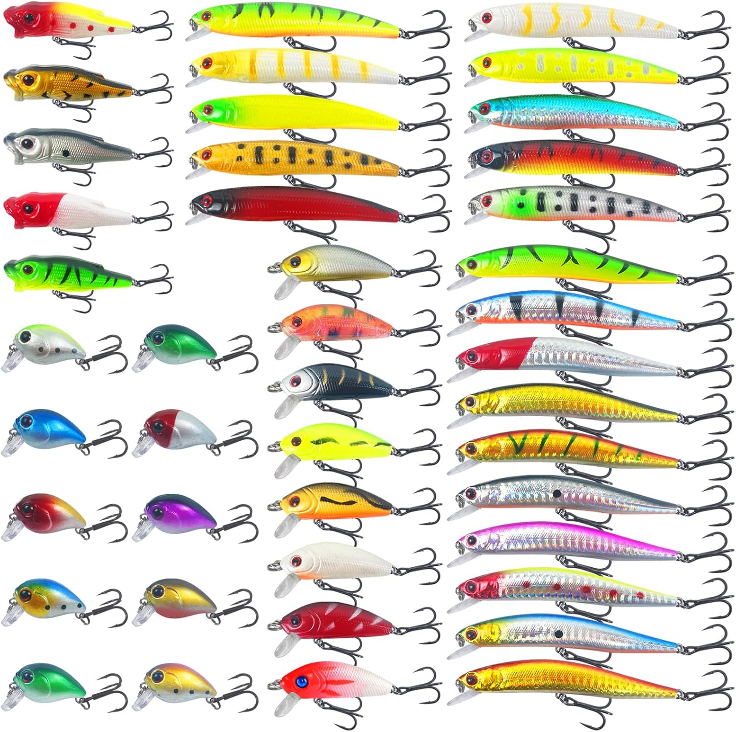 43Pcs Fishing Lures Kit Minnow Popper Walleye Fishing Lures Mixed Hard Crank Baits for Bass Fishing Walleye Salmon Freshwater Saltwater