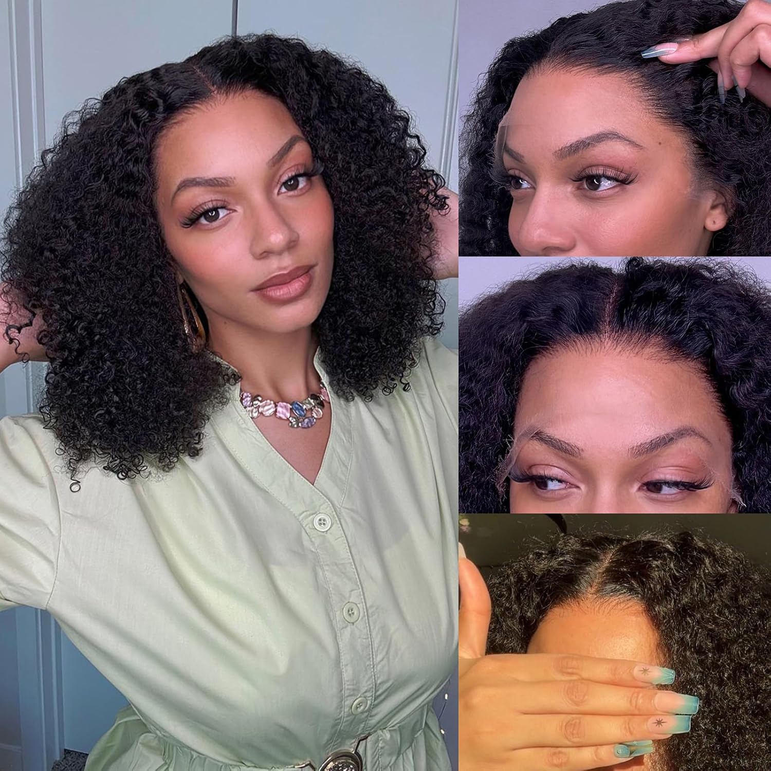 WOWANGEL 13x6 Curly SKINLIKE Real HD Lace Front Wig, 250% Density Full front Wig Clean Pre Plucked Self Growing Hairline with Tiny Knots Top Swiss HD Lace Human Hair Wig 16 Inch